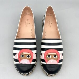 Kate Spade Womens 9M Lincoln Monkey Striped Platform Espadrille Black White Shoe